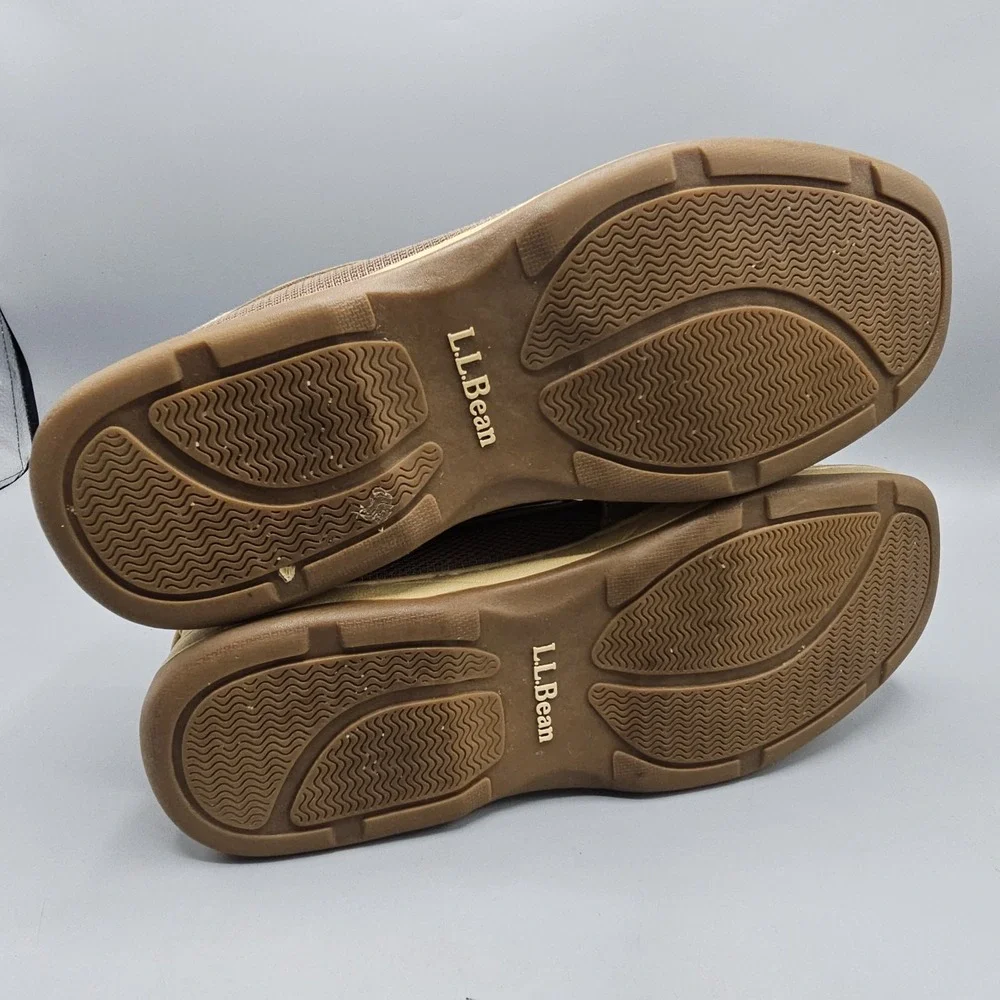 L.L. Bean Boat Loafers Shoes Moccasins Men's 10.5 M Lace Up 2‎ Eye Tan Stiched